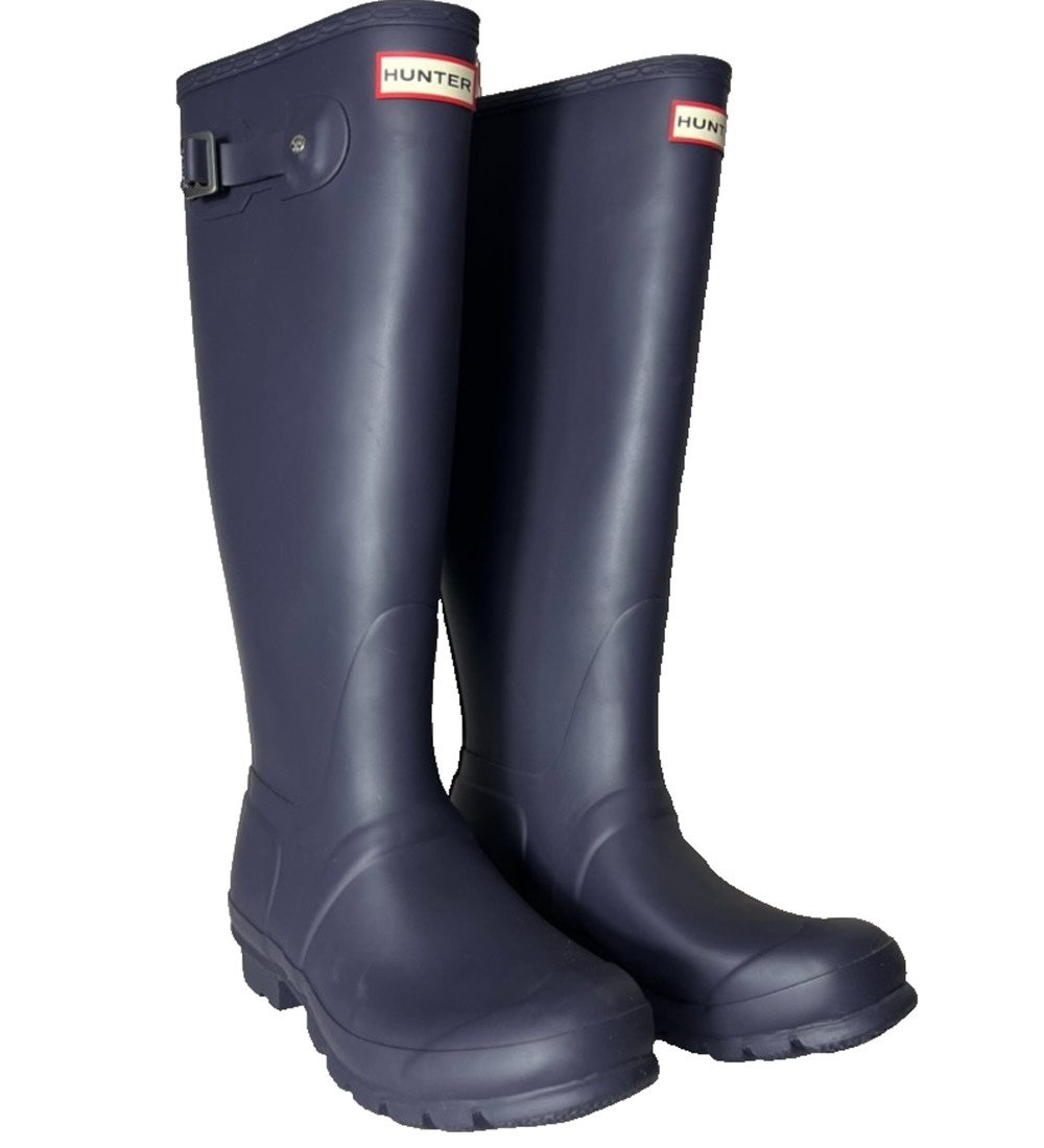 Hunter Original Tall Rain Boots Women's 8 Navy Blue Natural Rubber